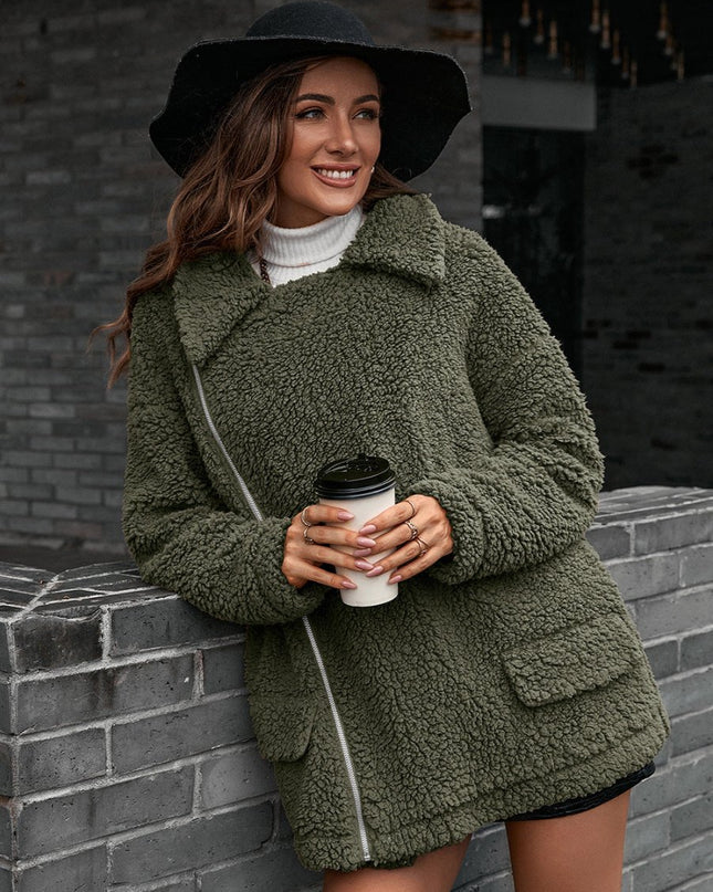 Ivy Lane Zip - Up Collared Teddy Jacket - Trendsi