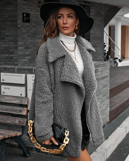 Ivy Lane Zip - Up Collared Teddy Jacket - Trendsi