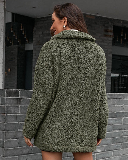 Ivy Lane Zip - Up Collared Teddy Jacket - Trendsi