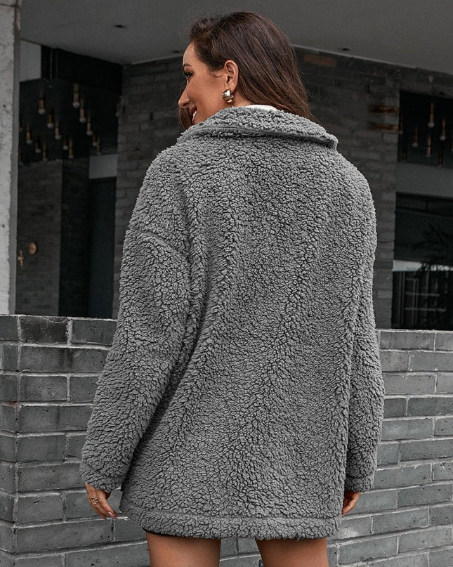 Ivy Lane Zip - Up Collared Teddy Jacket - Trendsi