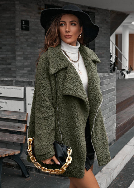 Ivy Lane Zip - Up Collared Teddy Jacket - Trendsi