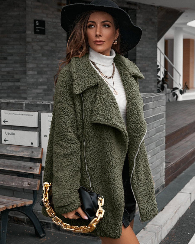 Ivy Lane Zip - Up Collared Teddy Jacket - Trendsi