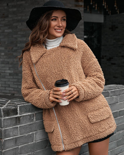 Ivy Lane Zip - Up Collared Teddy Jacket - Trendsi