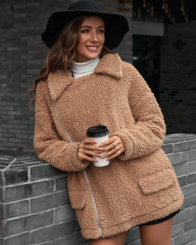 Ivy Lane Zip - Up Collared Teddy Jacket - Trendsi