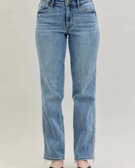 Judy Blue Frayed Hem Cell Phone Pocket Dad Jeans - Trendsi