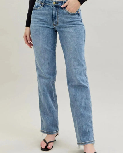 Judy Blue Frayed Hem Cell Phone Pocket Dad Jeans - Trendsi