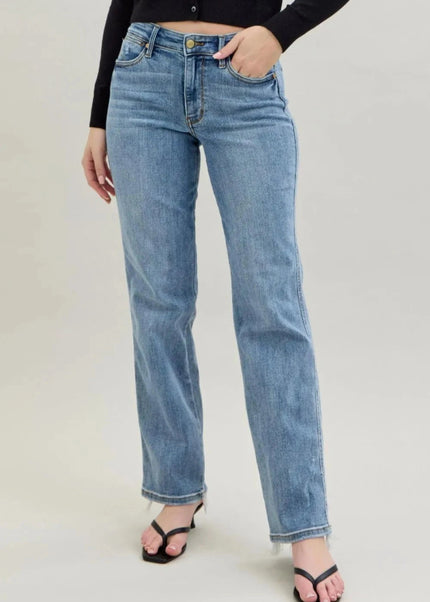 Judy Blue Frayed Hem Cell Phone Pocket Dad Jeans - Trendsi