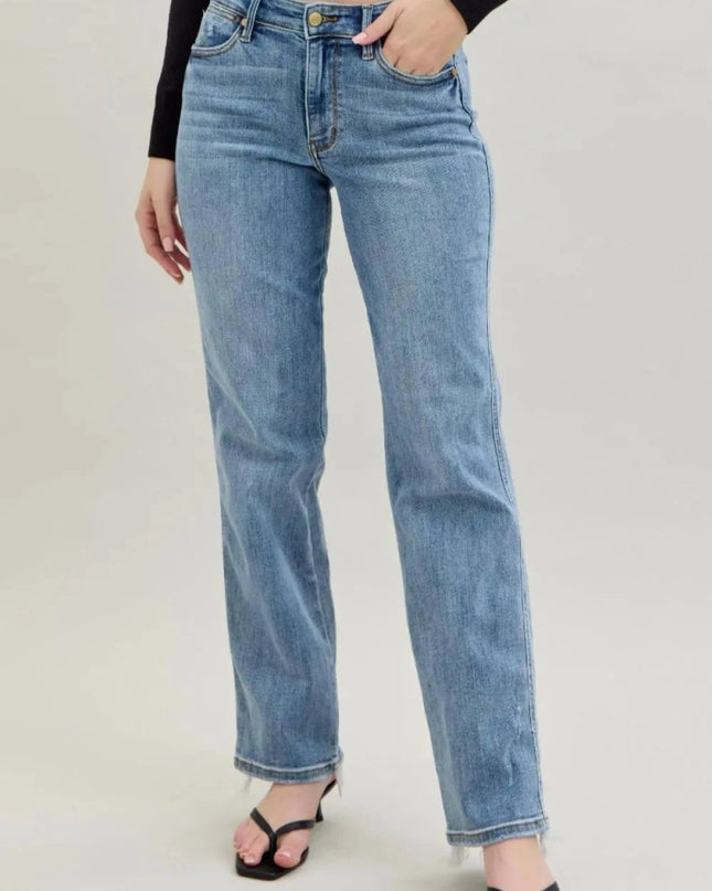 Judy Blue Frayed Hem Cell Phone Pocket Dad Jeans - Trendsi