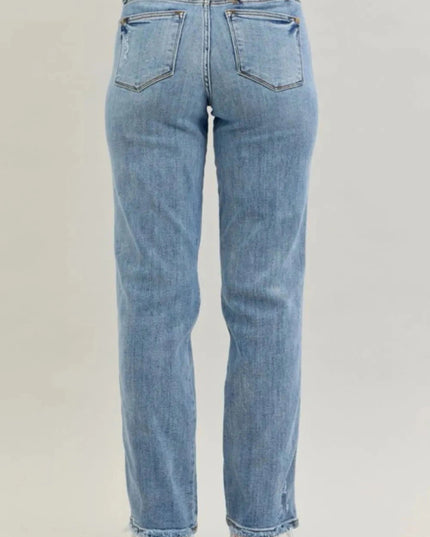 Judy Blue Frayed Hem Cell Phone Pocket Dad Jeans - Trendsi