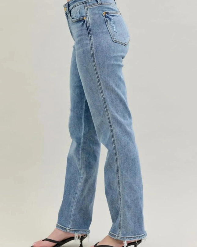 Judy Blue Frayed Hem Cell Phone Pocket Dad Jeans - Trendsi