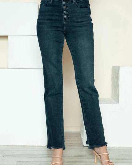 Judy Blue Full Size Button Fly Hem Destroy Straight Jeans - Trendsi