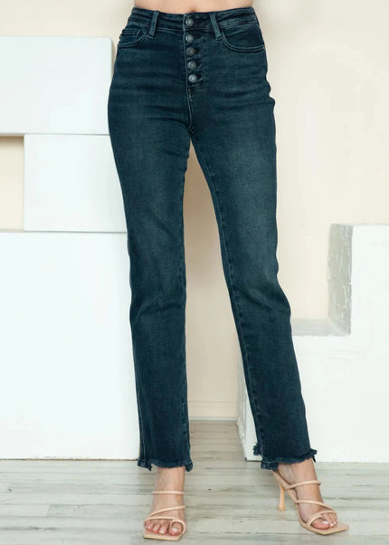 Judy Blue Full Size Button Fly Hem Destroy Straight Jeans - Trendsi