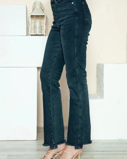 Judy Blue Full Size Button Fly Hem Destroy Straight Jeans - Trendsi