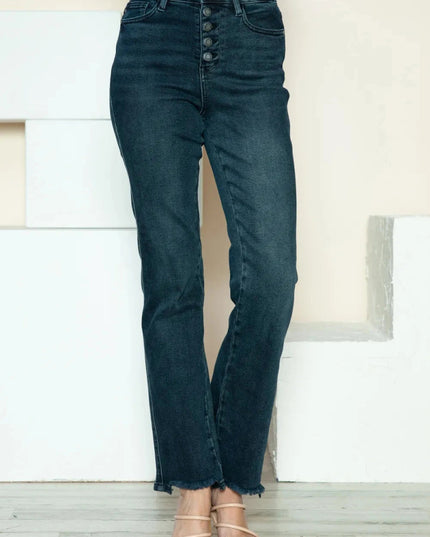 Judy Blue Full Size Button Fly Hem Destroy Straight Jeans - Trendsi