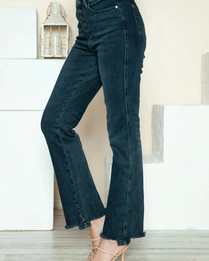 Judy Blue Full Size Button Fly Hem Destroy Straight Jeans - Trendsi