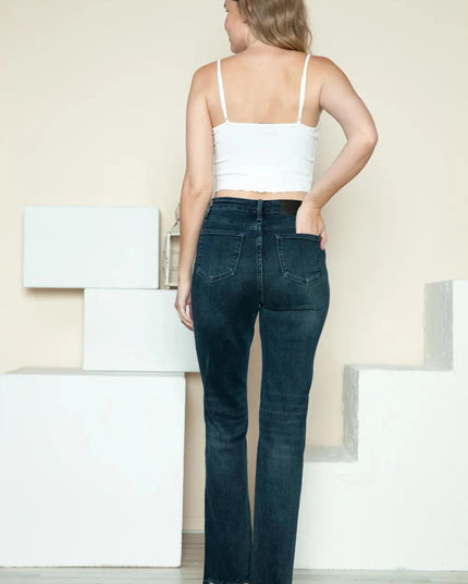 Judy Blue Full Size Button Fly Hem Destroy Straight Jeans - Trendsi