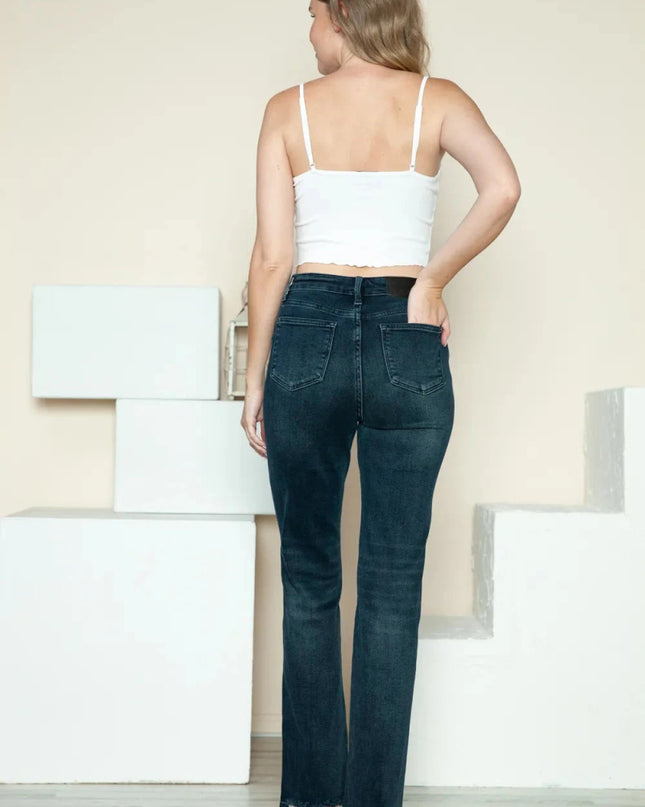 Judy Blue Full Size Button Fly Hem Destroy Straight Jeans - Trendsi