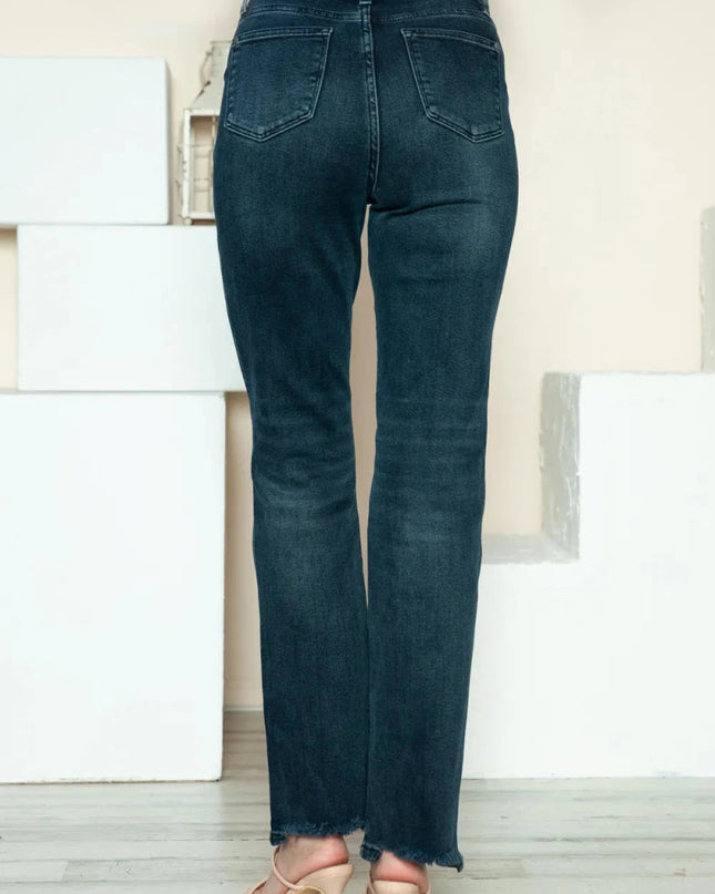 Judy Blue Full Size Button Fly Hem Destroy Straight Jeans - Trendsi