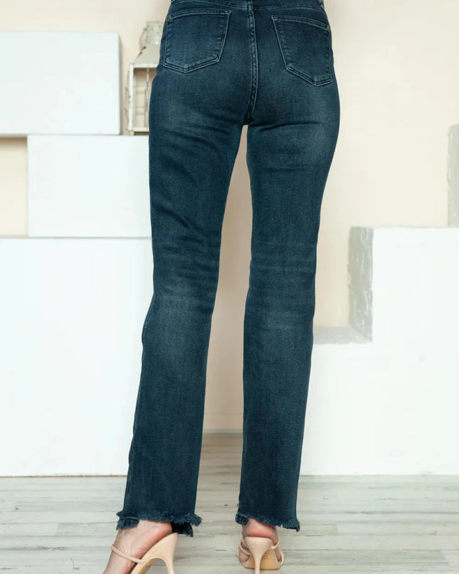 Judy Blue Full Size Button Fly Hem Destroy Straight Jeans - Trendsi