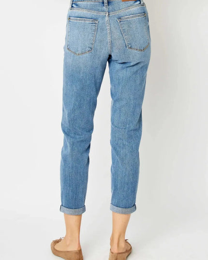 Judy Blue Full Size Cuffed Hem Slim Jeans - Trendsi