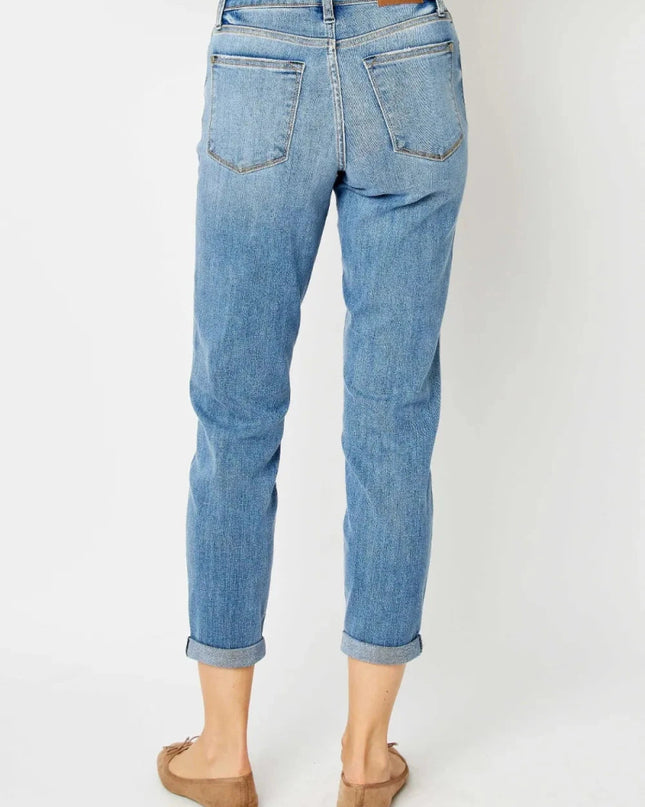 Judy Blue Full Size Cuffed Hem Slim Jeans - Trendsi
