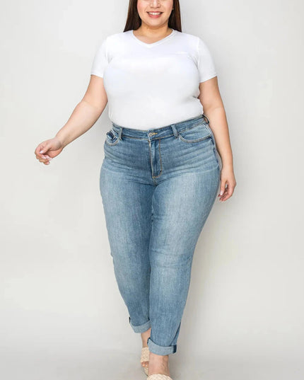 Judy Blue Full Size Cuffed Hem Slim Jeans - Trendsi