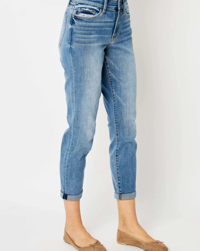 Judy Blue Full Size Cuffed Hem Slim Jeans - Trendsi