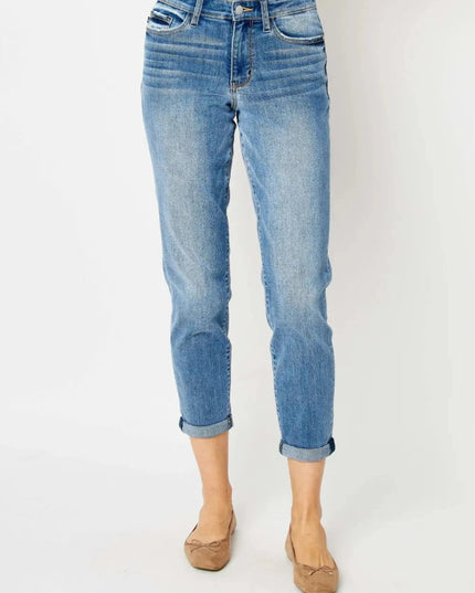 Judy Blue Full Size Cuffed Hem Slim Jeans - Trendsi