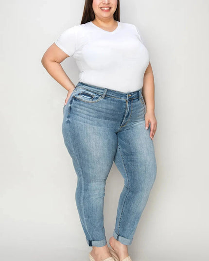 Judy Blue Full Size Cuffed Hem Slim Jeans - Trendsi