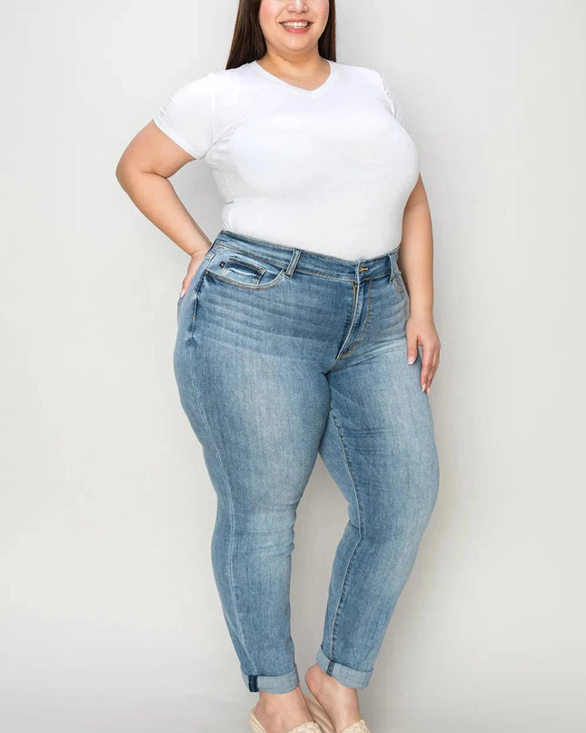 Judy Blue Full Size Cuffed Hem Slim Jeans - Trendsi