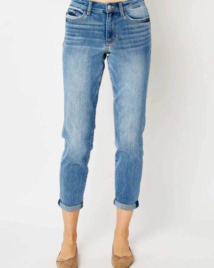 Judy Blue Full Size Cuffed Hem Slim Jeans - Trendsi