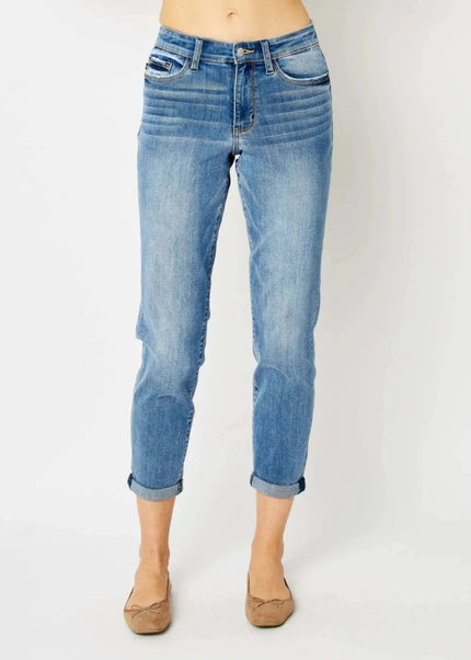 Judy Blue Full Size Cuffed Hem Slim Jeans - Trendsi