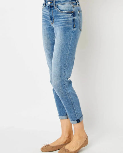 Judy Blue Full Size Cuffed Hem Slim Jeans - Trendsi