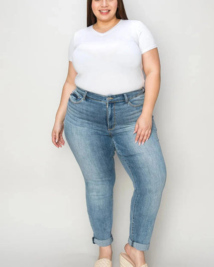 Judy Blue Full Size Cuffed Hem Slim Jeans - Trendsi