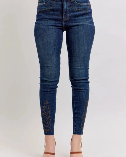 Judy Blue Full Size Embroidered High Rise Skinny Jeans Plus Size - Trendsi