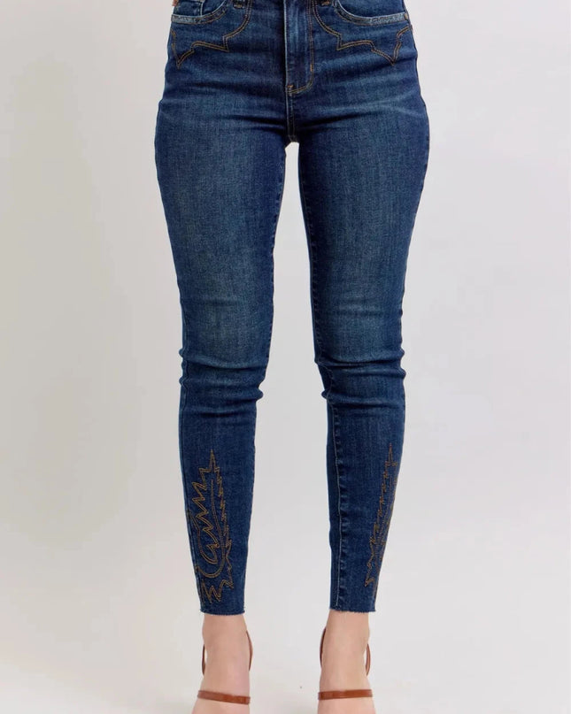 Judy Blue Full Size Embroidered High Rise Skinny Jeans Plus Size - Trendsi