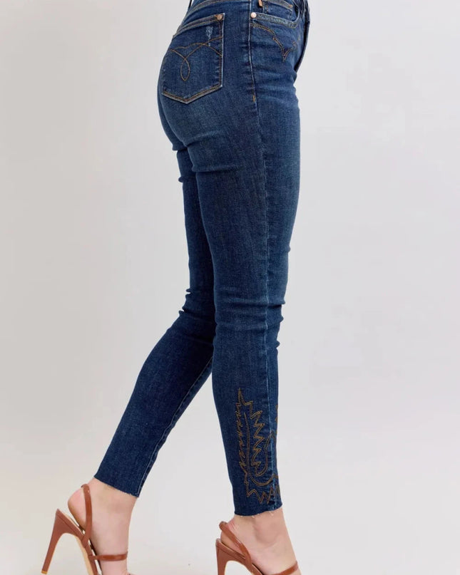 Judy Blue Full Size Embroidered High Rise Skinny Jeans Plus Size - Trendsi