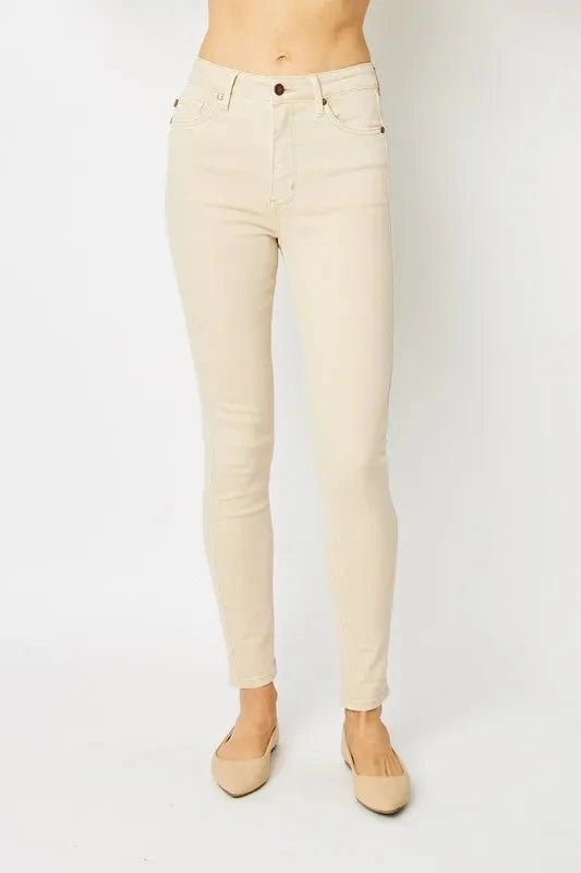 Judy Blue Full Size Garment Dyed Tummy Control Skinny Jeans - Trendsi