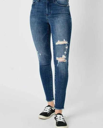 Judy Blue Full Size High Waist Distressed Skinny Jeans - Trendsi