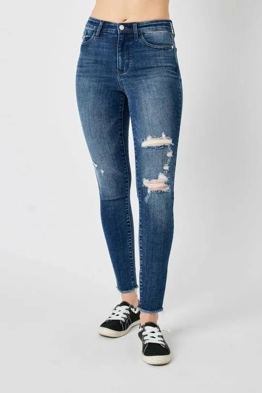 Judy Blue Full Size High Waist Distressed Skinny Jeans - Trendsi