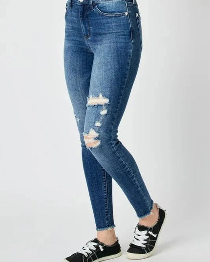 Judy Blue Full Size High Waist Distressed Skinny Jeans - Trendsi