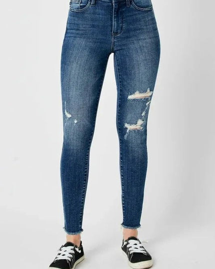 Judy Blue Full Size High Waist Distressed Skinny Jeans - Trendsi