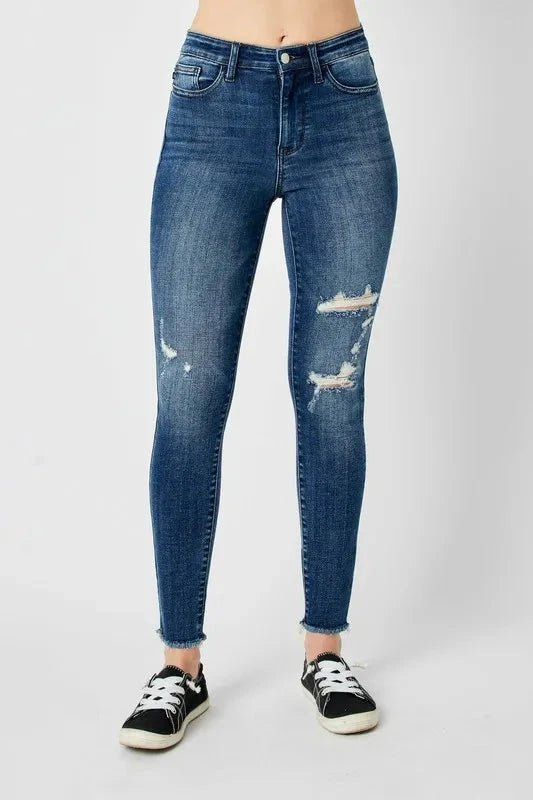 Judy Blue Full Size High Waist Distressed Skinny Jeans - Trendsi