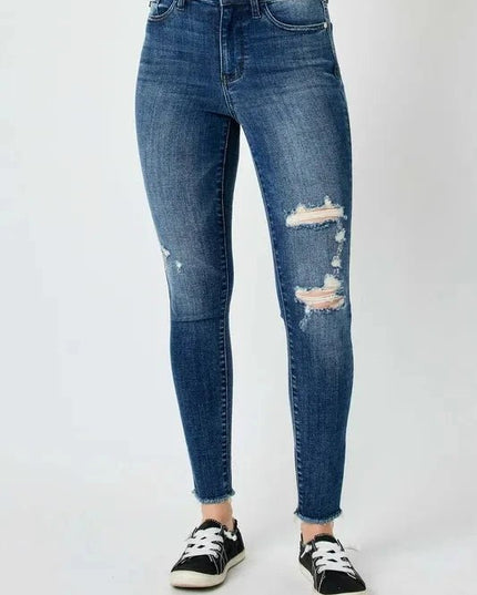 Judy Blue Full Size High Waist Distressed Skinny Jeans - Trendsi