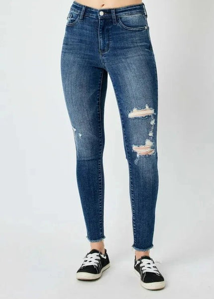 Judy Blue Full Size High Waist Distressed Skinny Jeans - Trendsi