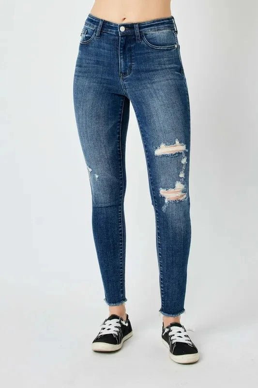 Judy Blue Full Size High Waist Distressed Skinny Jeans - Trendsi