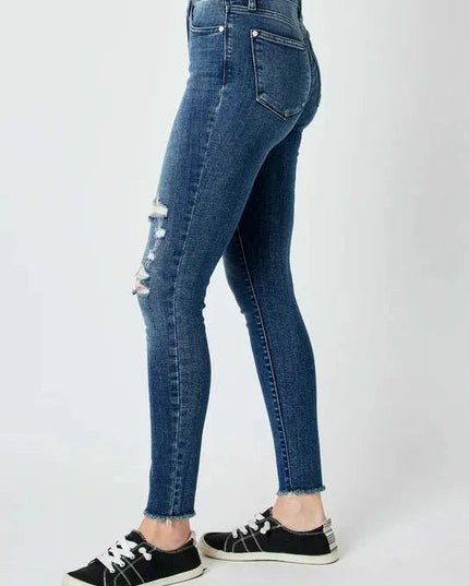 Judy Blue Full Size High Waist Distressed Skinny Jeans - Trendsi