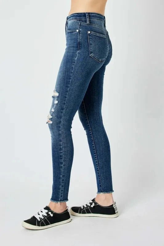 Judy Blue Full Size High Waist Distressed Skinny Jeans - Trendsi