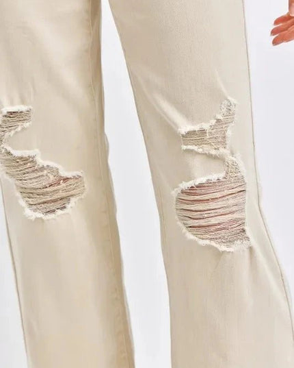 Judy Blue Full Size High Waist Distressed Wide Leg Jeans - Trendsi