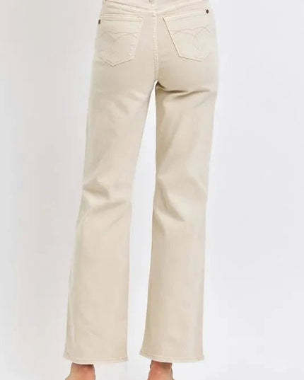 Judy Blue Full Size High Waist Distressed Wide Leg Jeans - Trendsi